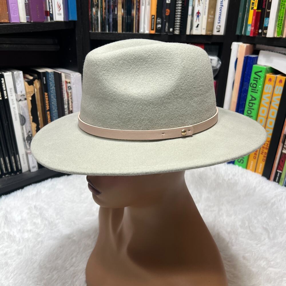 FREE PEOPLE WOMENS WYTHE FEDORA 100% WOOL MINT GREEN HAT W/ LEATHER BAND